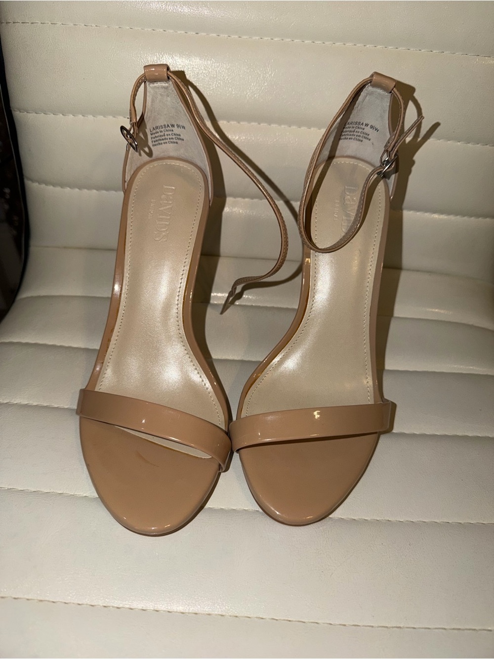 David's Bridal Nude Patent Ankle-Strap Heeled Sandals